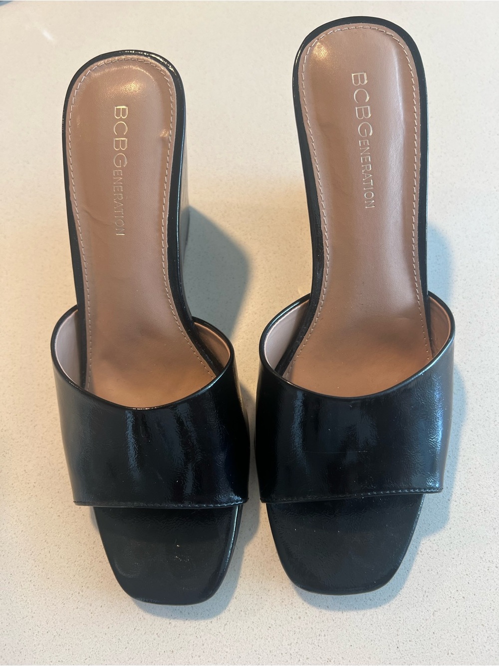 BCBGeneration Black Patent Wedge Heels